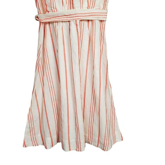 J Crew NWT Size 4 Dress Linen Full Button Front Sleeveless Stripe Belt Tie Long - Picture 7 of 13
